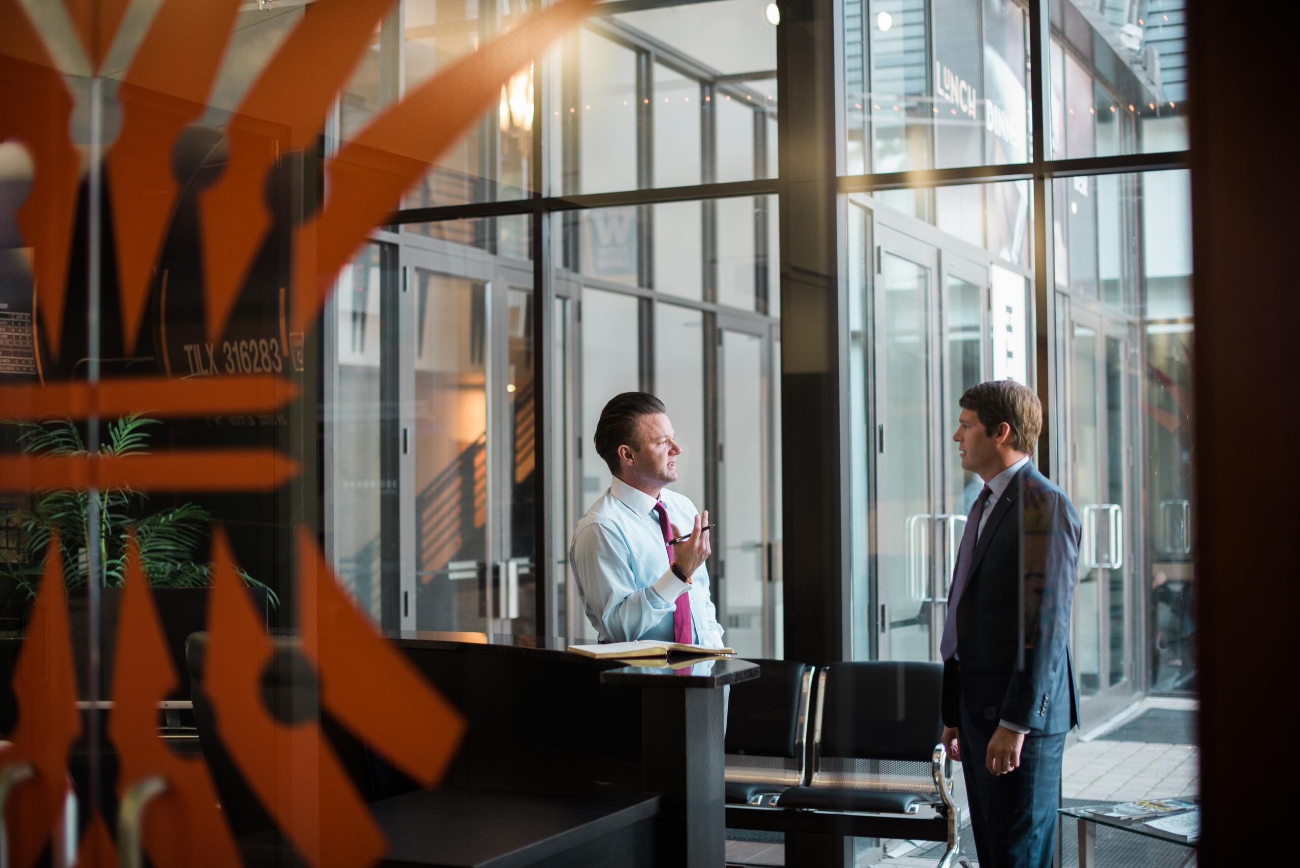 Employees of SkyView Partners talking at SkyView Partners facility